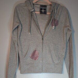 Victoria's Secret Pink Label Gray Hooded Zipper Front Sweatshirt Size XS
